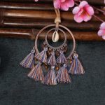 Coliere handmade din piele, metal și franjuri din bumbac