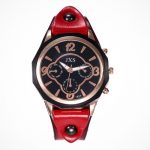 Ceas damă elegant curea piele roșie și mecanism quartz