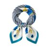 esarfa satin roz cu flori si chenar albastru, 50x50 cm