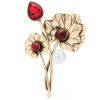 Broșă floare cu pietre roșii