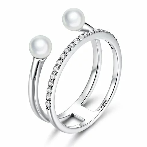 Inel din argint Double Shiny Band & Pearls
