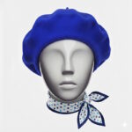 set bască damă din lână culoare albastru regal și eșarfă mică