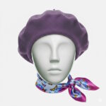 set bască damă lână culoare zmeură și eșarfă mică