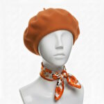 set bască damă orange nut și eșarfă mică
