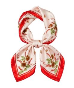esarfa satin roz cu chenar rosu, 50x50 cm