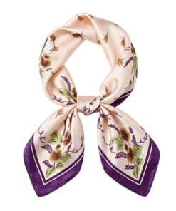 esarfa satin roz cu flori, 50x50 cm