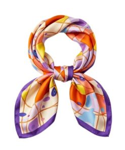 esarfa satin roz si chenar mov, 50x50 cm