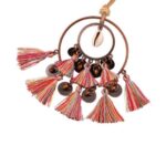 Coliere handmade din piele, metal și franjuri din bumbac