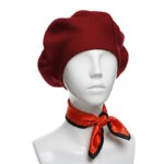 set bască damă bumbac roșie și eșarfă satin