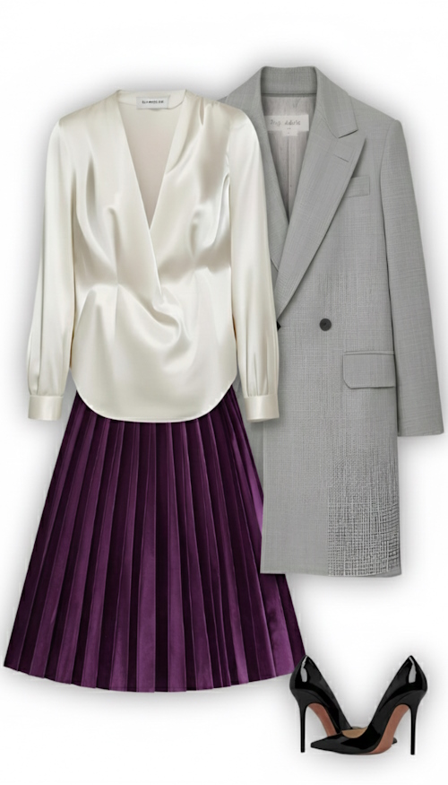 tinuta eleganta fusta stiletto pardesiu