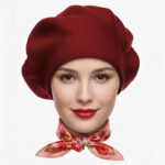 Set beretă roșie și eșarfă satin